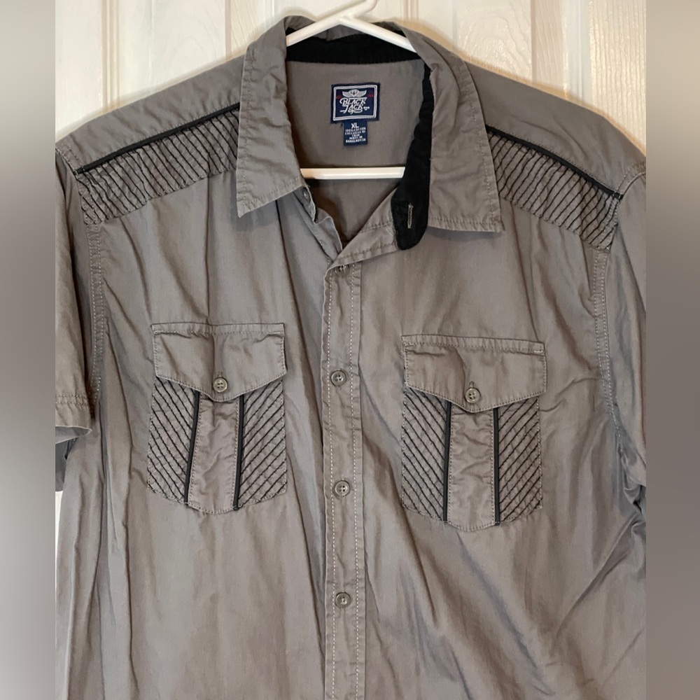 Black Jack Button Up Collared Cotton Shirt Size XL Gray Short Sleeve Pockets - Picture 2 of 12